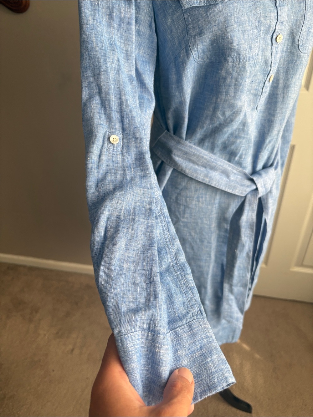 Talbots Light Blue Long Sleeve Shirt Dress with Belt - Picture 6 of 11